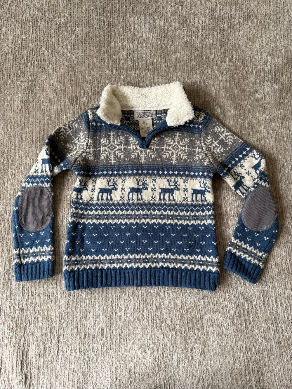 Ministry Of Rascals Fair Isle Reindeer Sherpa Quarter Zip Sweater 3T